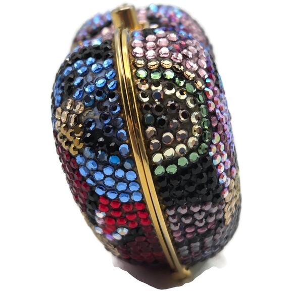 Judith Leiber Heart Crystal Pill Box Multicolor Pave Gold Tone Signed 2 inches - Picture 9 of 16